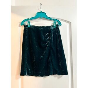 Anthropologie Velvet  Skirt Emerald Green Ruched Detail Size 6